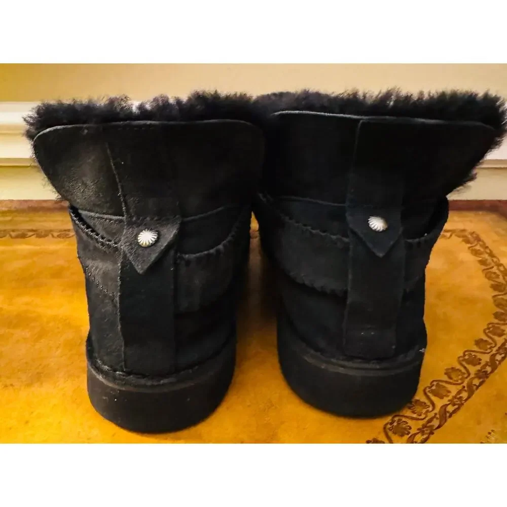 UGG Womens McKay Black 1012358 Suede Sheepskin Pull On Ankle Boots Booties Sz 10